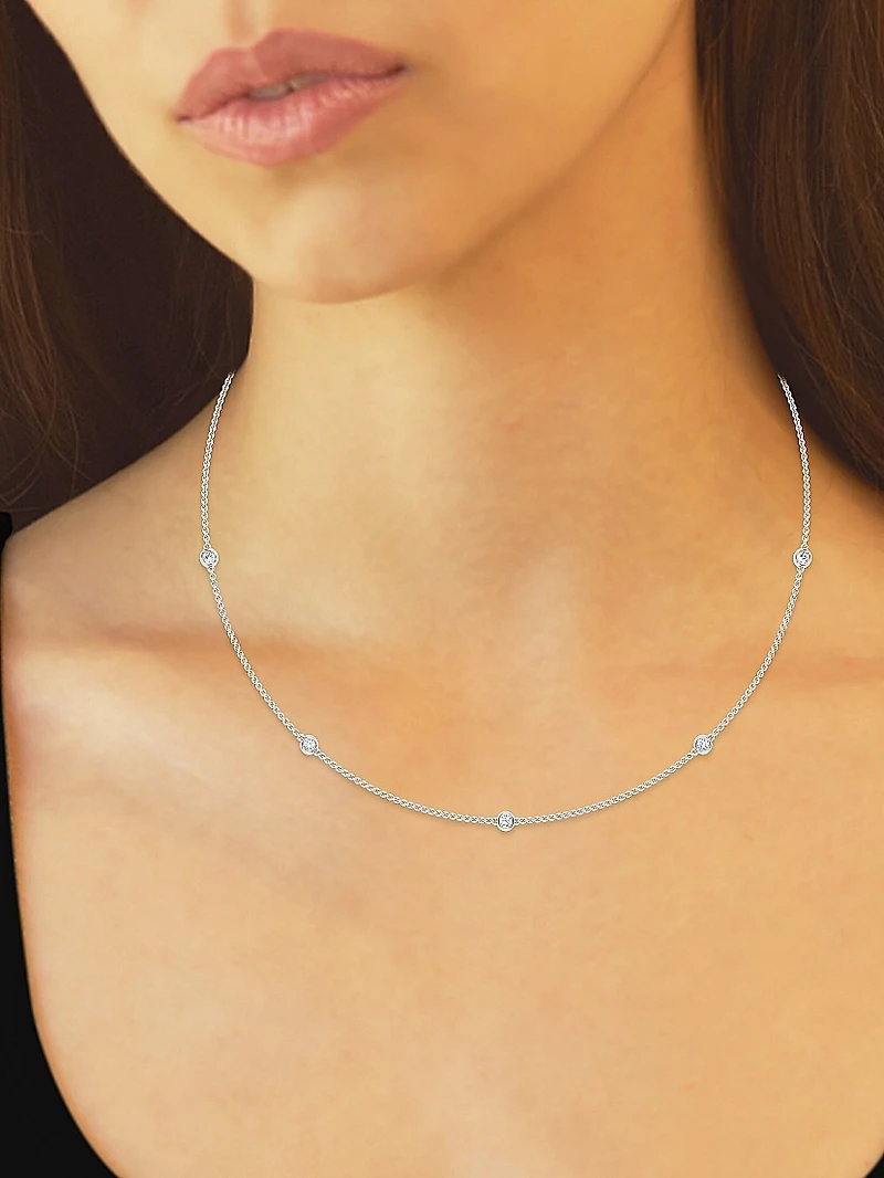 14K White Gold & Lab-Grown 7-Diamond Station Necklace/0.70-2.10 TCW