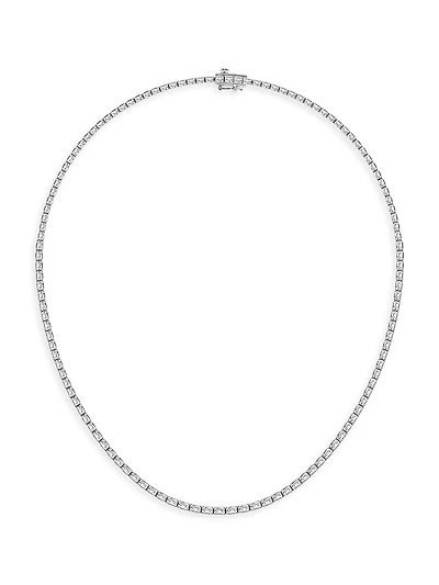 Platinum & Emerald-Cut Lab-Grown Diamond Tennis Necklace/10.00-22.00 TCW