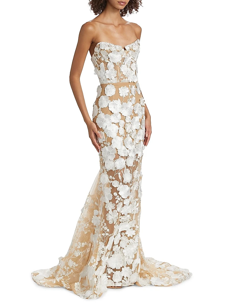 Jasmine Floral Appliqué Mermaid Gown