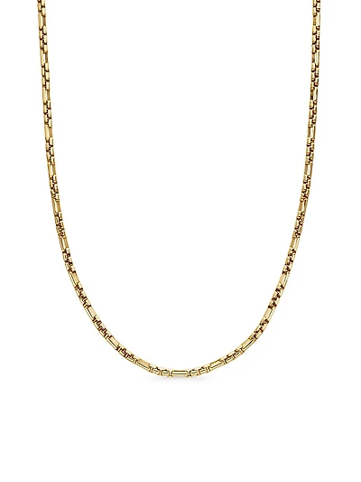 Open Station Box Chain Necklace 18K Yellow Gold, 3MM