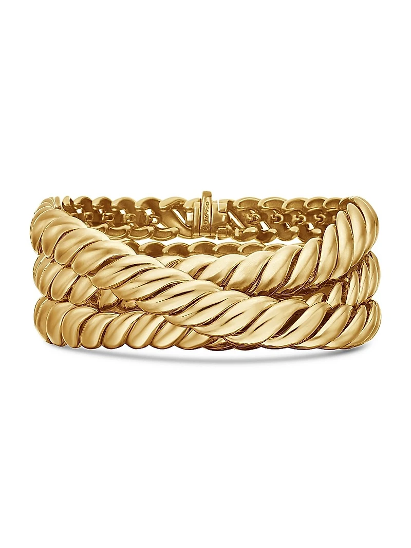 Sculpted Cable Triple Wrap Bracelet 18K Yellow Gold, 8.5MM