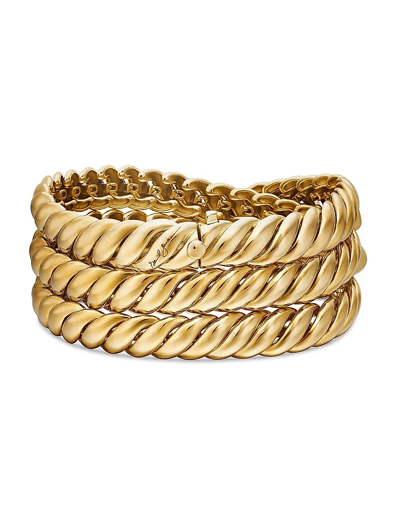 Sculpted Cable Triple Wrap Bracelet 18K Yellow Gold, 8.5MM