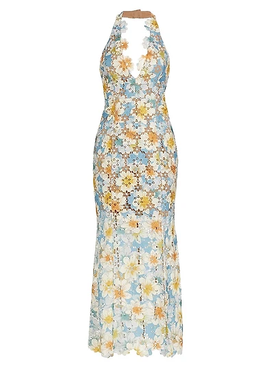 Nesting Floral Lace Halter Maxi Dress