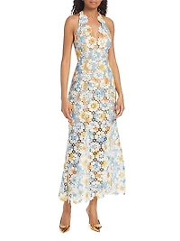 Nesting Floral Lace Halter Maxi Dress