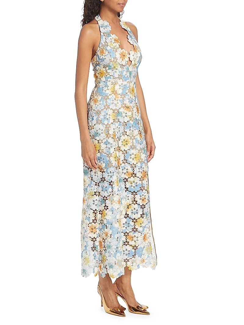 Nesting Floral Lace Halter Maxi Dress