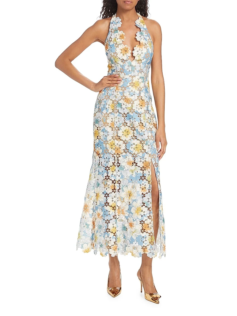 Nesting Floral Lace Halter Maxi Dress
