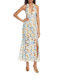 Nesting Floral Lace Halter Maxi Dress