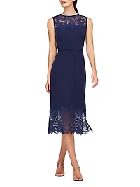 Jamie Lace-Trimmed Stretch Crepe Belted Midi-Dress