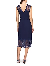 Jamie Lace-Trimmed Stretch Crepe Belted Midi-Dress