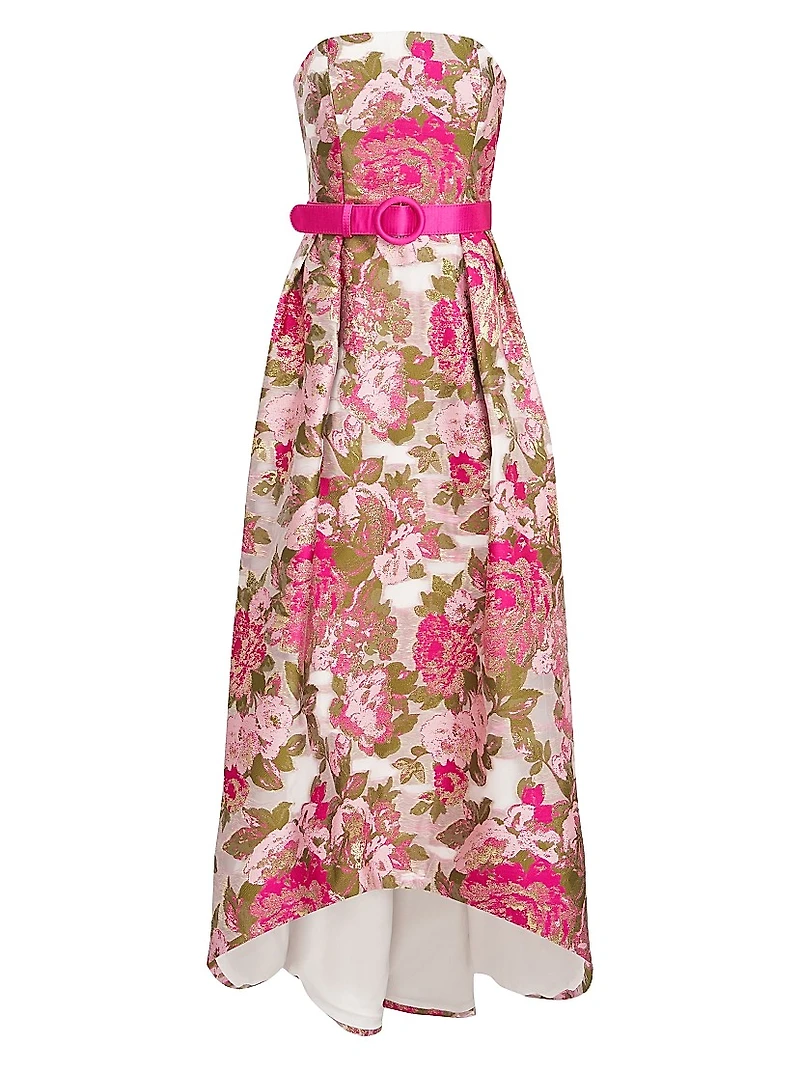 Bella Metallic Jacquard Hi-Low Gown