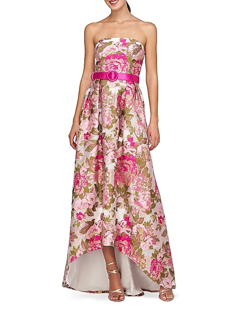 Bella Metallic Jacquard Hi-Low Gown