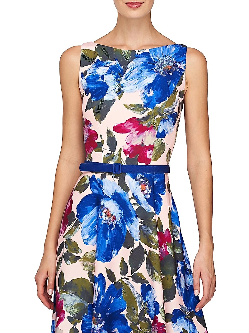 Goldie Beaded Floral Stretch Crepe Midi-Dress