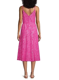 Shimmer Floral Tie-Waist Jacquard Slipdress