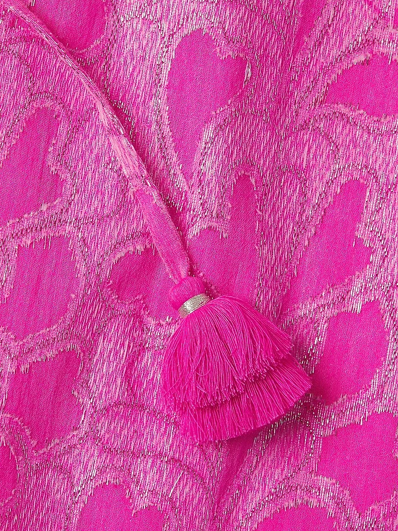 Shimmer Floral Tie-Waist Jacquard Slipdress