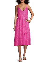 Shimmer Floral Tie-Waist Jacquard Slipdress