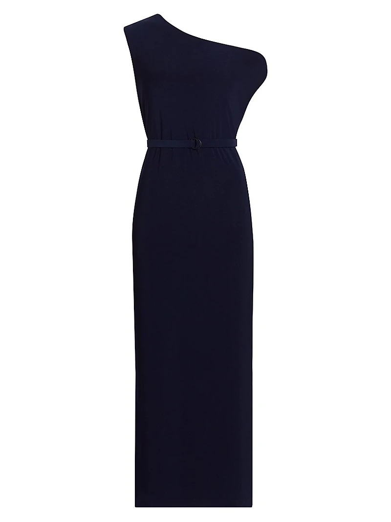 Belted One-Shoulder Gown