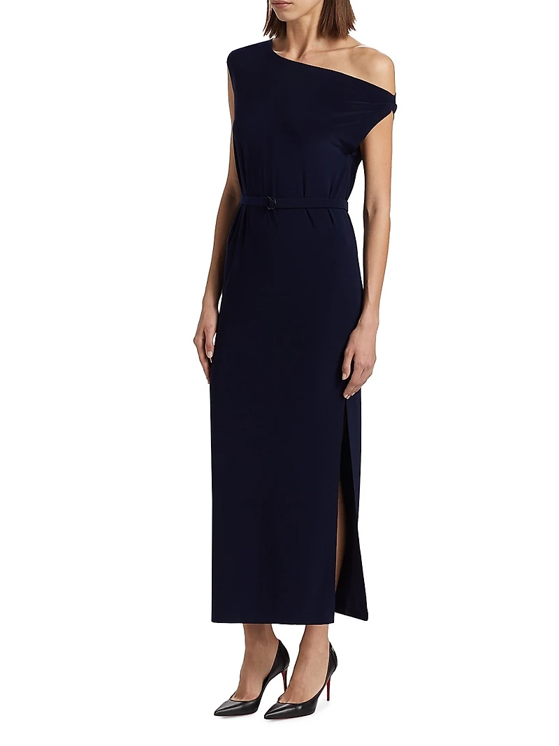 Belted One-Shoulder Gown