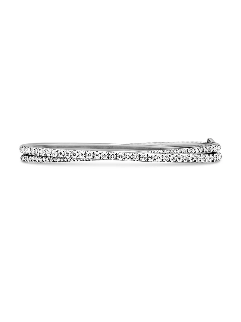 Pavé Crossover Two Row Bracelet 18K White Gold