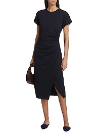 Cotton Wrap-Style Midi-Dress