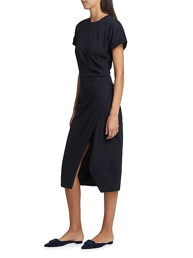 Cotton Wrap-Style Midi-Dress