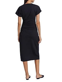 Cotton Wrap-Style Midi-Dress