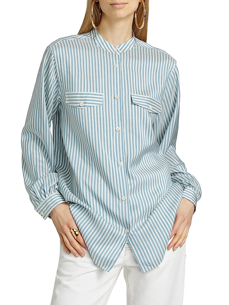 Femme Pocket Striped Silk Shirt
