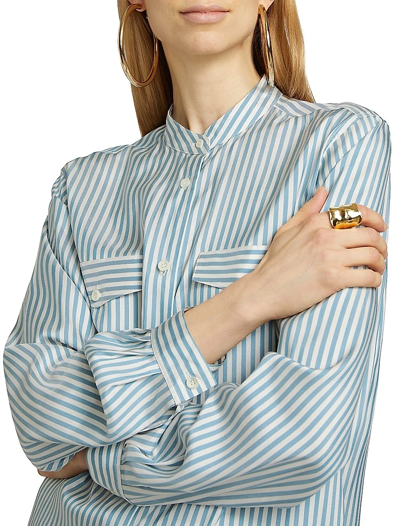Femme Pocket Striped Silk Shirt