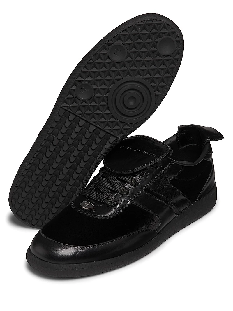 Velvet & Leather Foldover Tongue Sneakers