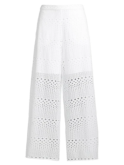 Cotton Eyelet Wide-Leg Pants