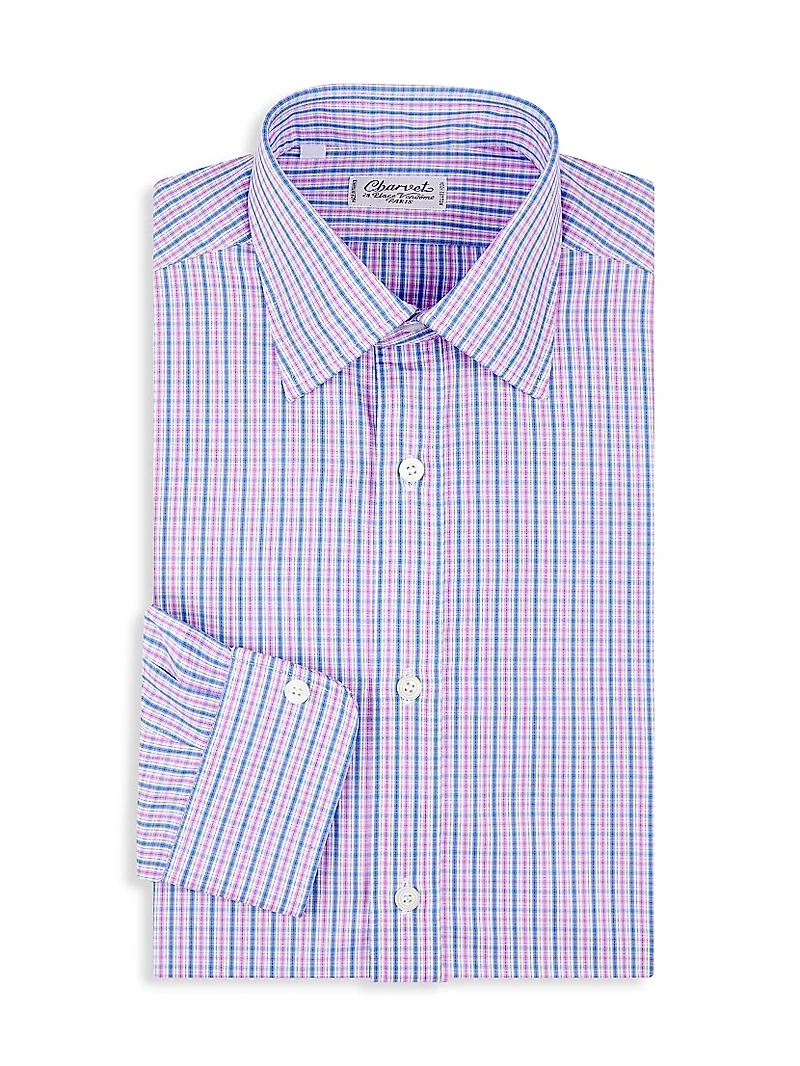 Plaid Cotton Chambray Dress Shirt