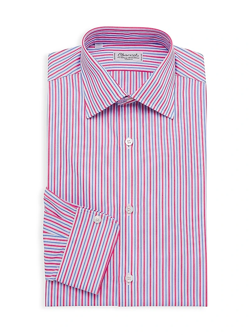 Striped Cotton Chambray Dress Shirt