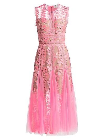 Saba Embroidered Tulle Midi-Dress