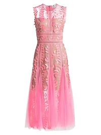 Saba Embroidered Tulle Midi-Dress
