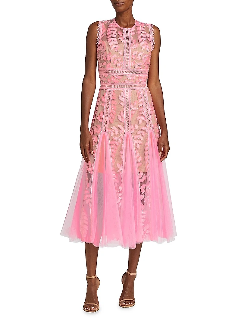 Saba Embroidered Tulle Midi-Dress