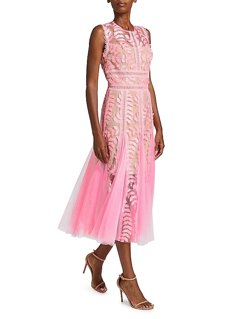 Saba Embroidered Tulle Midi-Dress