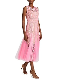 Saba Embroidered Tulle Midi-Dress