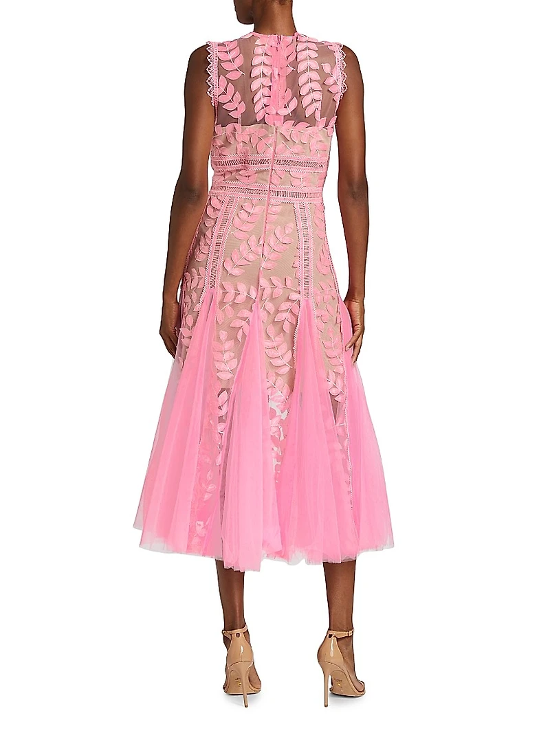 Saba Embroidered Tulle Midi-Dress