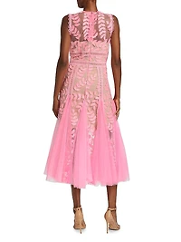 Saba Embroidered Tulle Midi-Dress