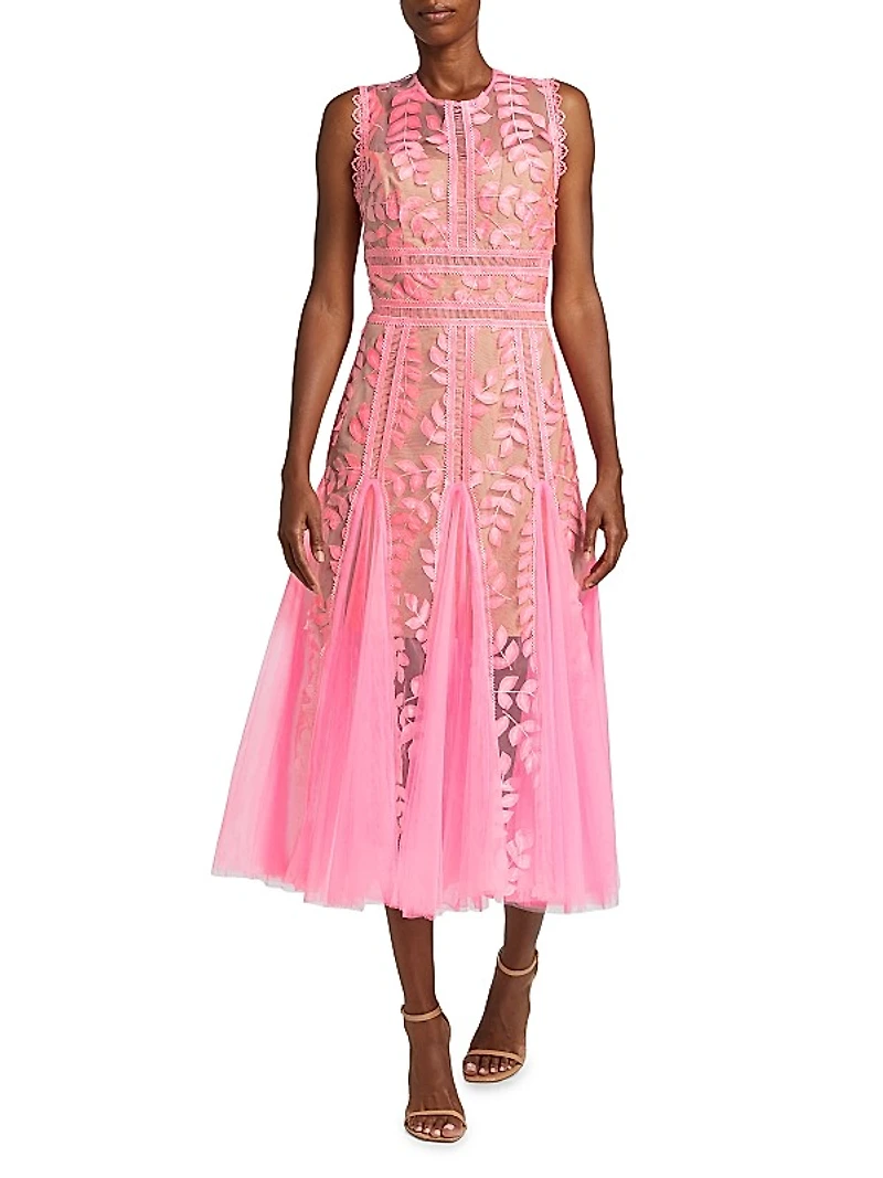 Saba Embroidered Tulle Midi-Dress