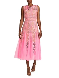 Saba Embroidered Tulle Midi-Dress