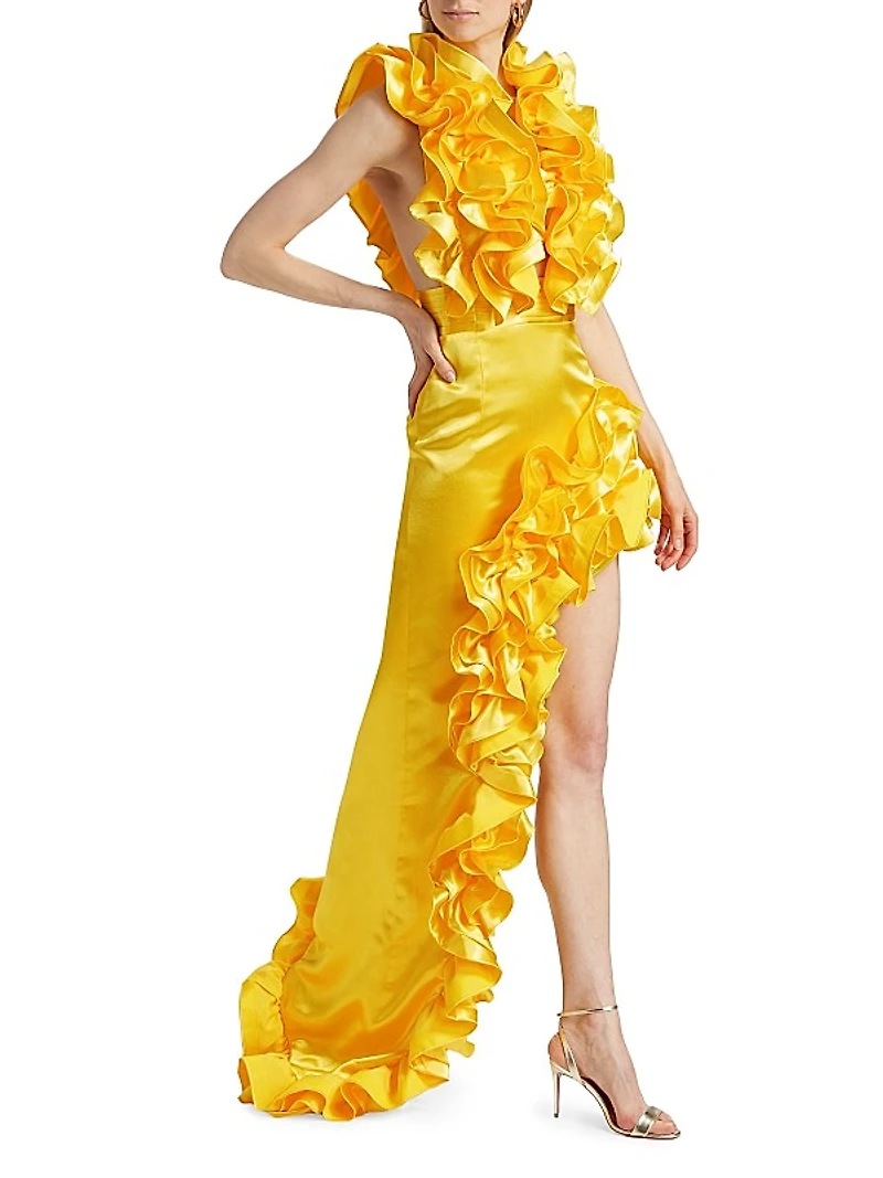 Aurora Ruffled High-Low Gown