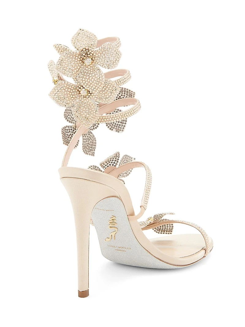 100MM Satin Floral High-Heel Sandals