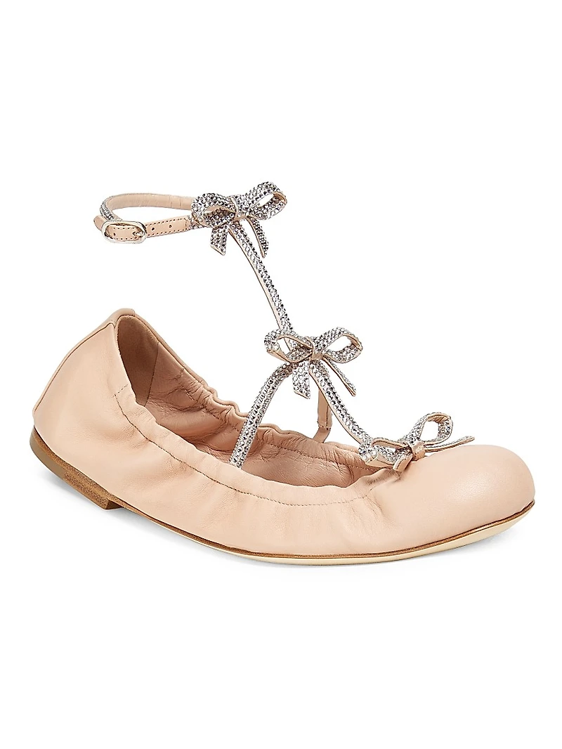 Triple Bow Crystal-Embellished Ballet Flats