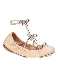 Triple Bow Crystal-Embellished Ballet Flats