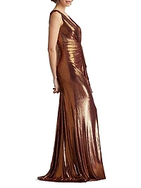 Metallic Jersey Draped Gown