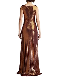 Metallic Jersey Draped Gown