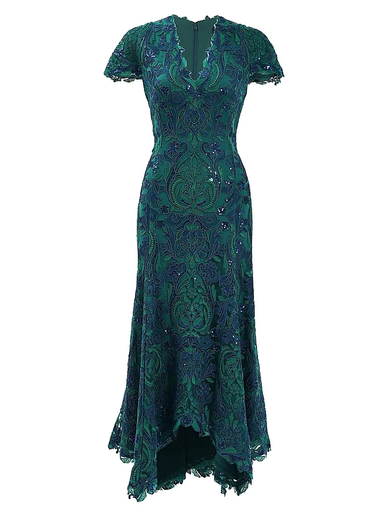 Embroidered Sequined Cocktail Dress