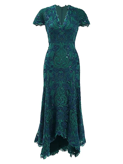 Embroidered Sequined Cocktail Dress