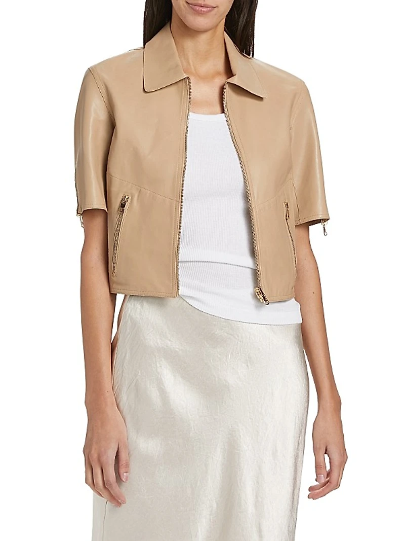 Sevana Reversible Leather Short-Sleeve Jacket