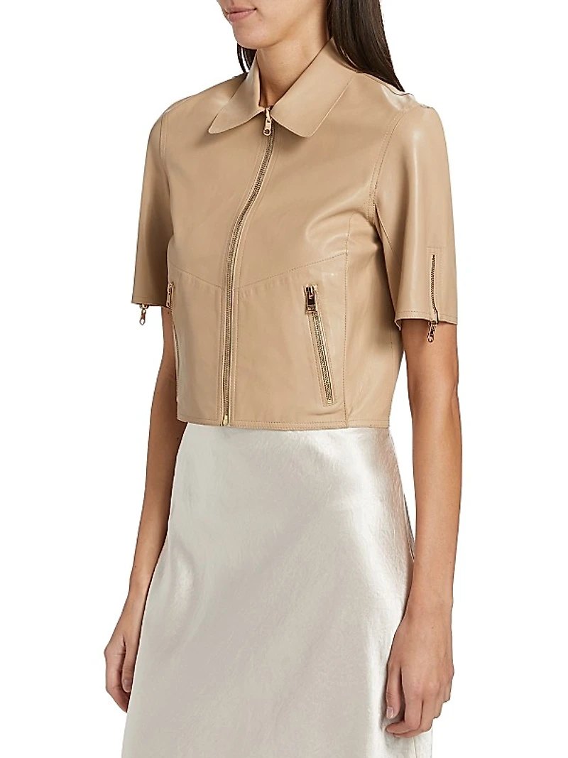 Sevana Reversible Leather Short-Sleeve Jacket